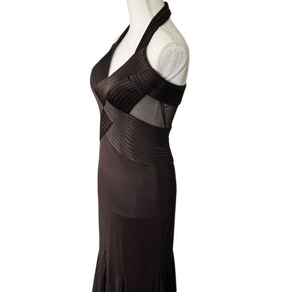 Cacheé Brown Halter Neck Ruched Mermaid Gown Formal Evening Dress Size 2 - Picture 8 of 14